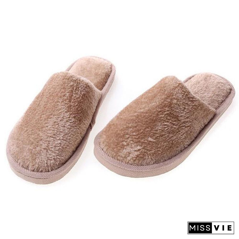 1Pair Long Plush Suede Slippers Home Indoor Shoes Winter Slippers