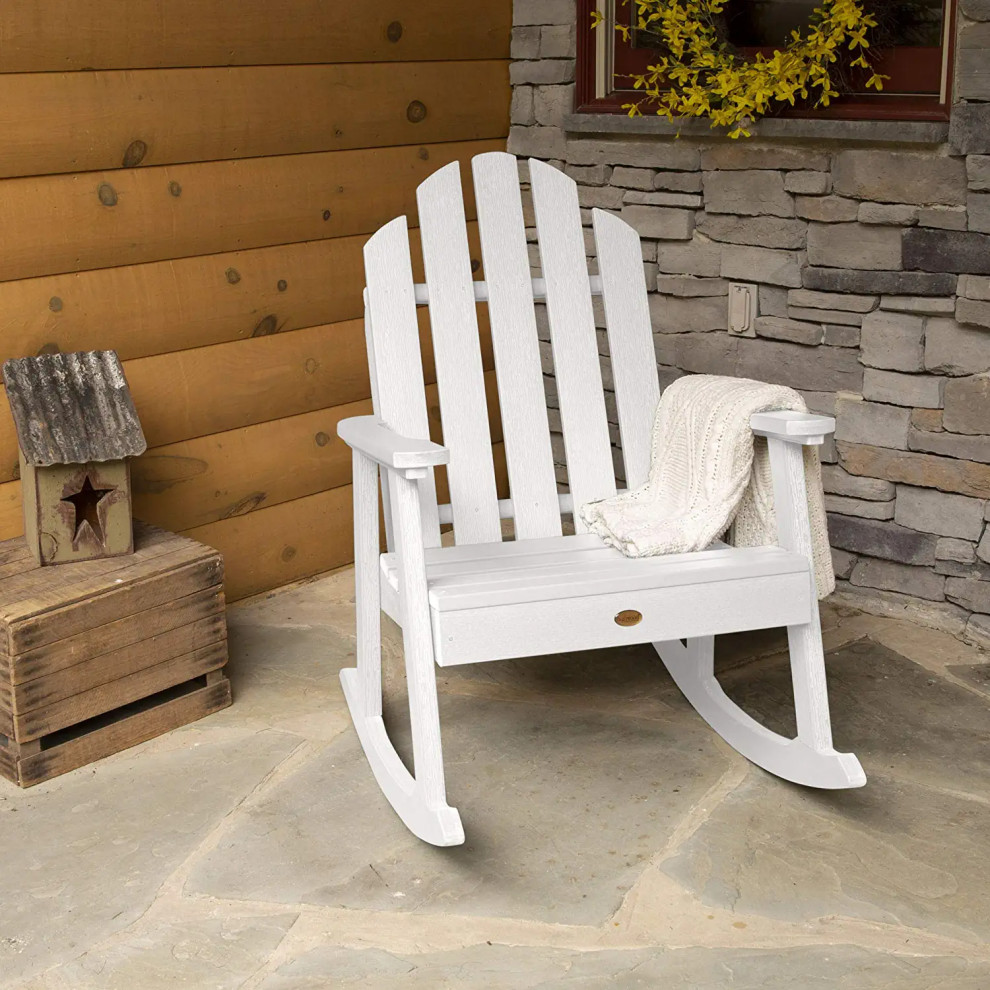 Patio Rocking Chair  Weatherproof Construction  ampSlatted Seat   Beach Style   Outdoor Rocking Chairs   by Decor Love  Houzz