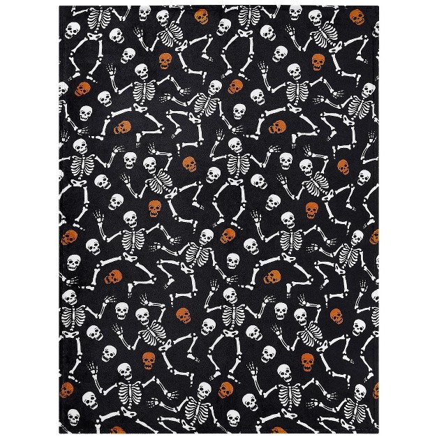 Kate Aurora Ultra Soft amp Plush Oversized Orange amp Black Halloween Spooky Skeletons Accent Throw Blanket 50 In W X 70 In L