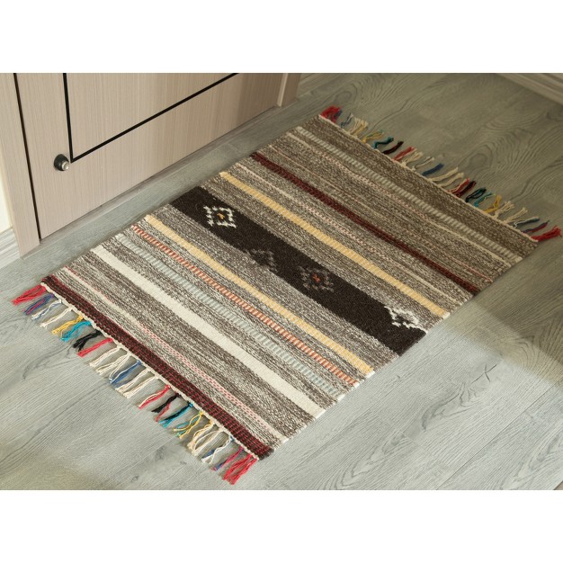 Deerlux Handwoven Boho Multi Striped Wool Flatweave Kilim Area Rug 2 x27 X 3 x27