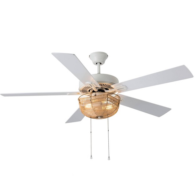 5 blade Led Rattan Lighted Ceiling Fan Tan River Of Goods