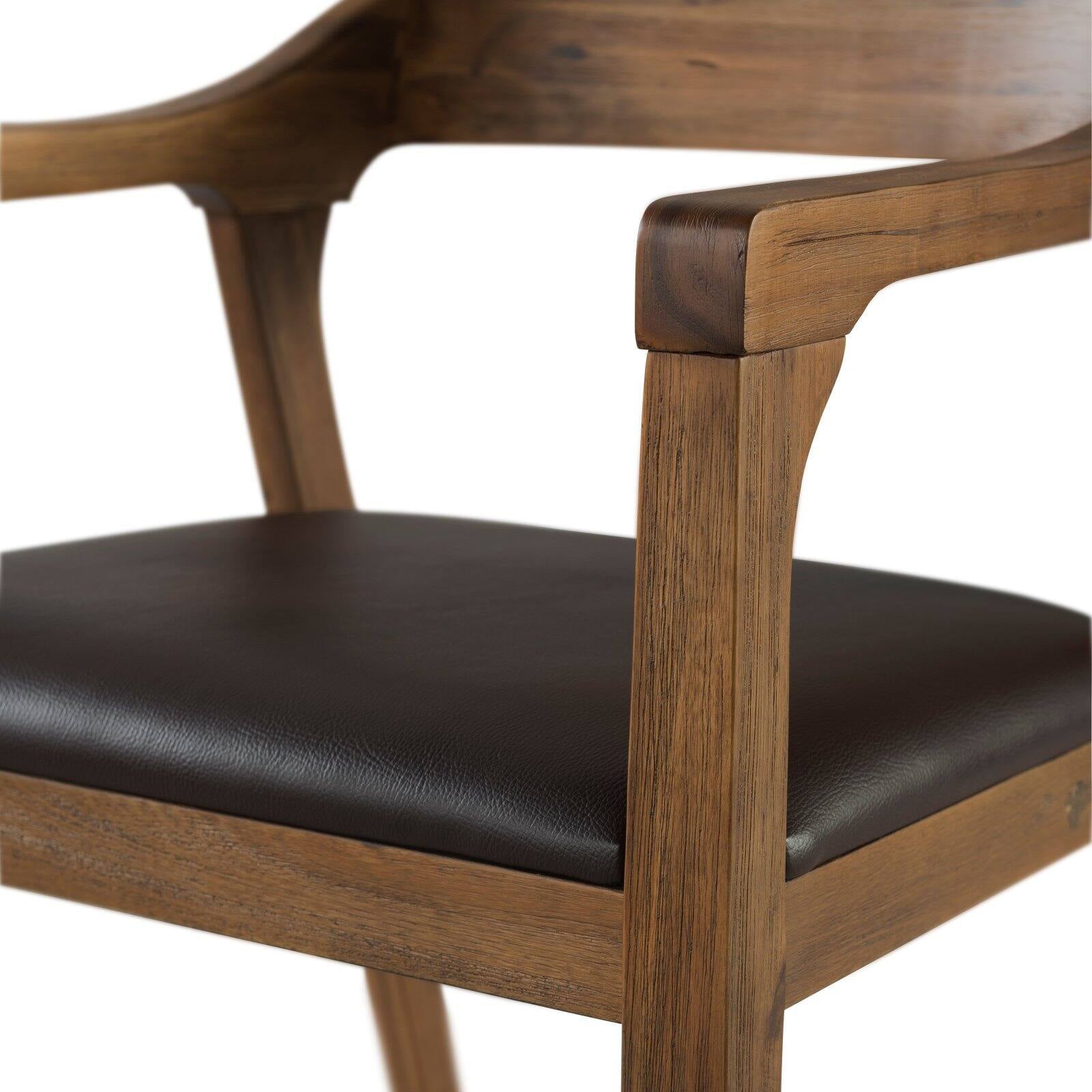 Boraam Rasmus Wood and Faux Leather Dining Armchair， Chestnut Wire-Brush Finish