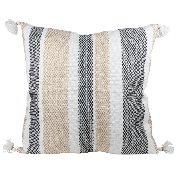 Tan amp Black Tick Stripe 30x30 Oversized Filled Outdoor Pillow Foreside Home amp Garden