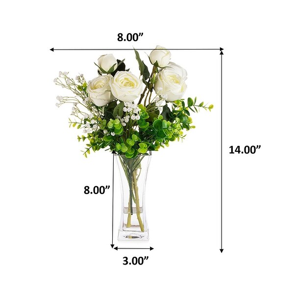 Mixed Artificial Rose Floral Arrangements in Vase Table Centerpieces for Dining Room Decoration