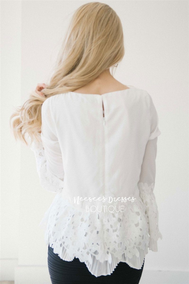 Stunning Lace & Pleats Bell Sleeve Blouse