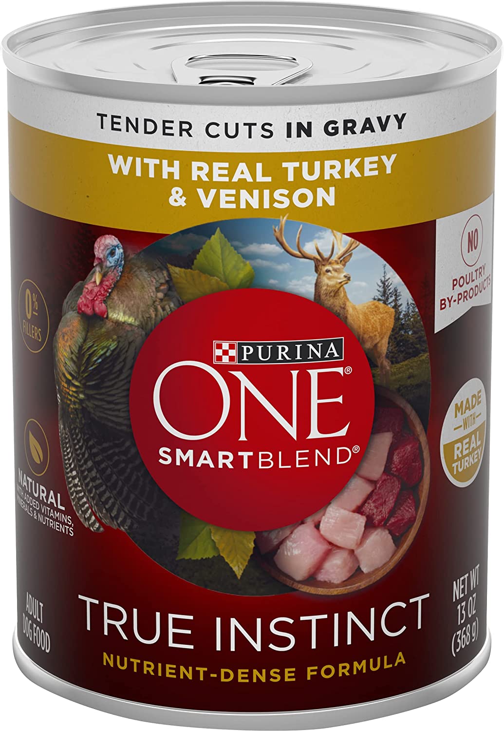 Purina ONE SmartBlend True Instinct Adult Canned Wet Dog Food， Gravy， True Instinct - Turkey and Venison