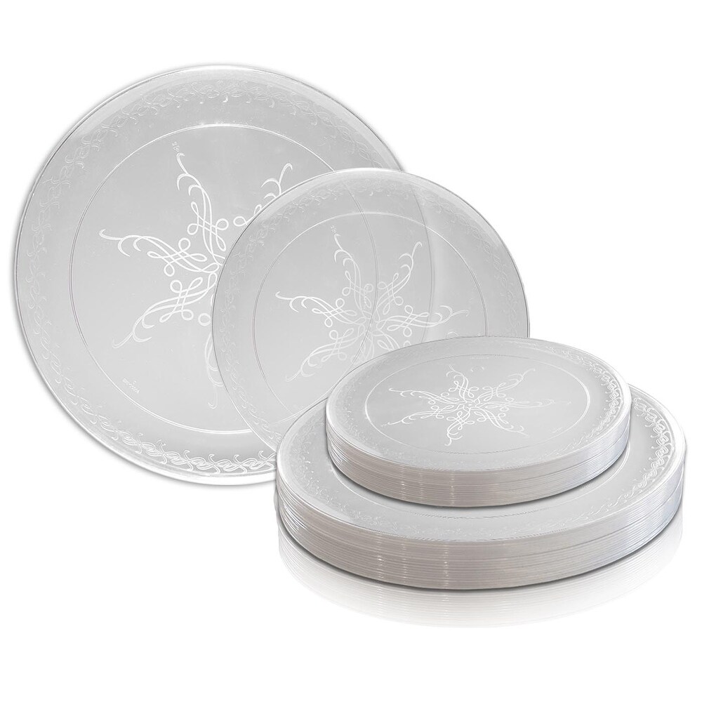 Clear Round Scroll Disposable Plastic Plate Packs   Party Supplies