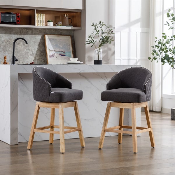 360 Degree Swivel Counter Height Bar Stools with Footrest Set of 2