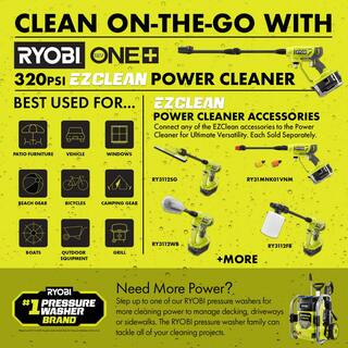 RYOBI ONE+ 18V EZClean 320 PSI 0.8 GPM Cordless Cold Water Power Cleaner with Battery and Charger RY120352K