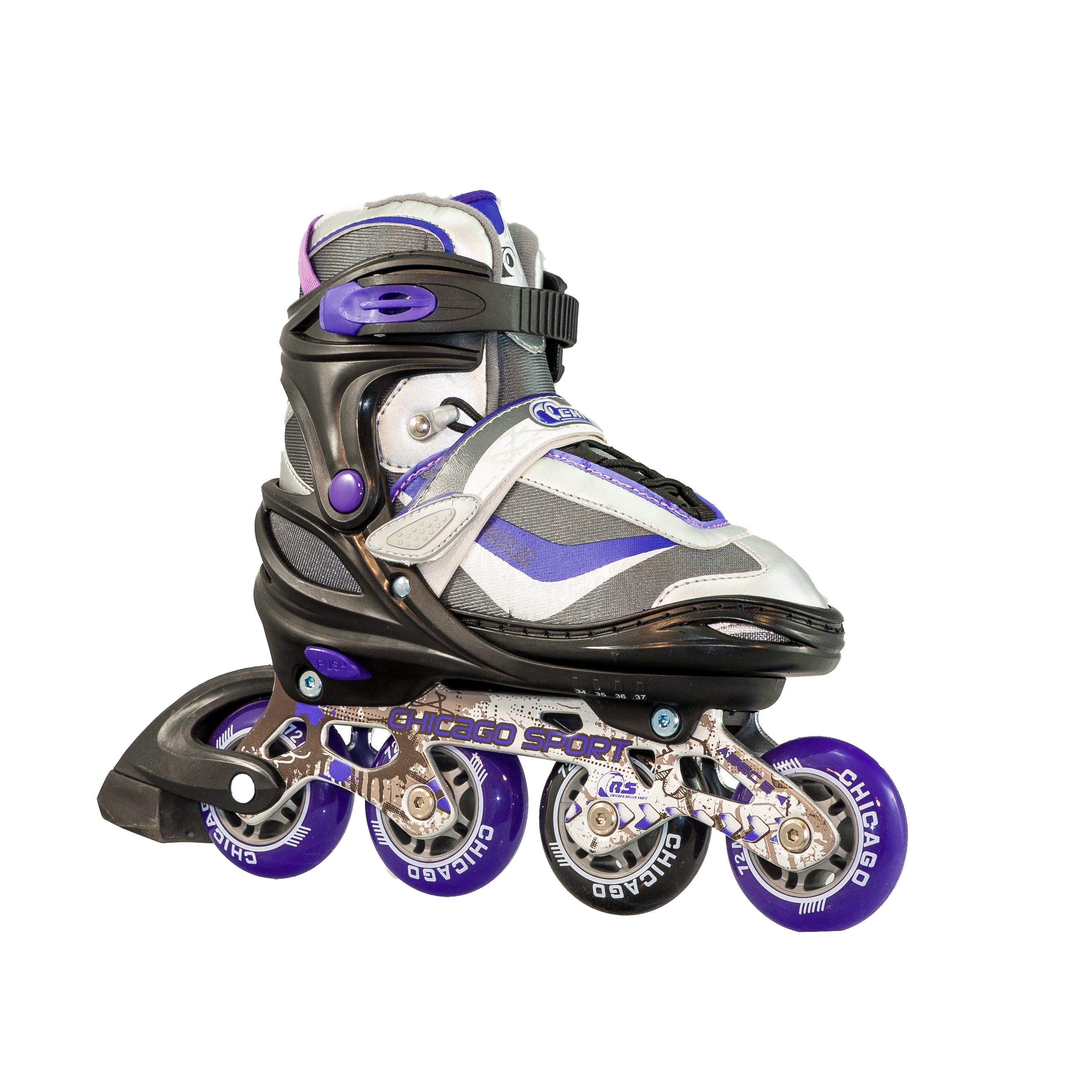 Chicago Kids' Adjustable Inline Skates Purple/Black/Gray JR Skates， Size 1-4