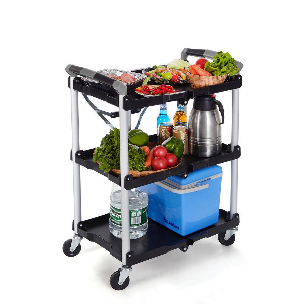 PACK-N-ROLL 3-Shelf Collapsible 4-Wheeled Resin Multi-Purpose Utility Cart in BlackGray 410-007