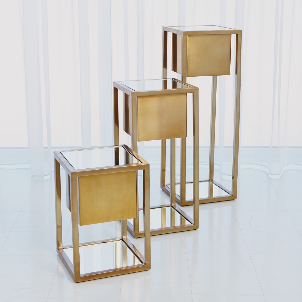 Minimalist Mirrored Square Brass Metal Pedestal Stand  Table Planter Open 20 quot  Contemporary   Plant Stands And Telephone Tables   by My Swanky Home  Houzz