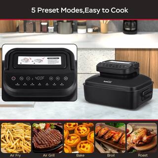 Tafole 6 qt. Matte Black Smokeless Electric Grill Air Fryer with Preset Function and Removable Non-Stick Plate PYHD-8220