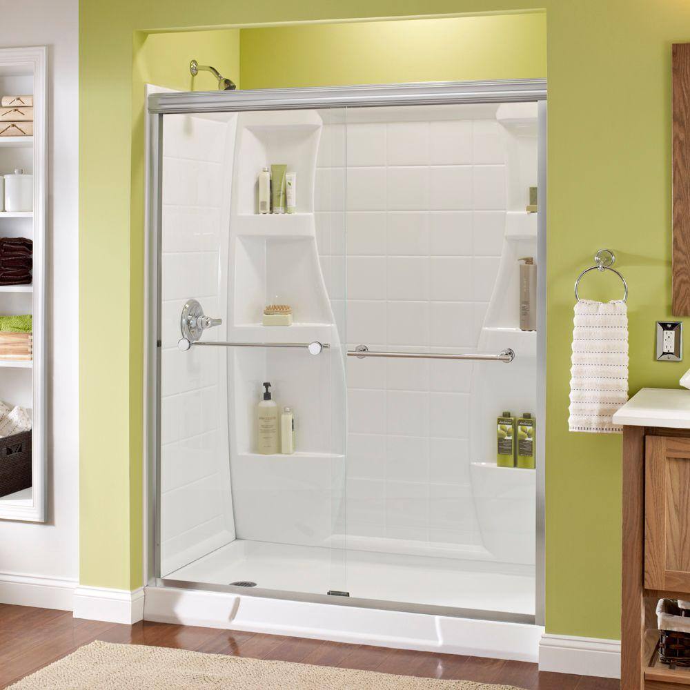 Delta Lyndall 60 in. x 70 in. Semi-Frameless Traditional Sliding Shower Door in Chrome with Clear Glass 1117886