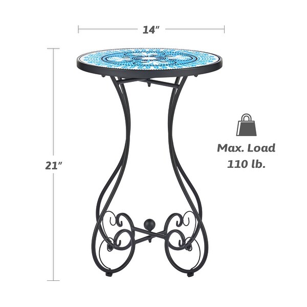 COZ Outdoor Patio Mosaic Ceramic Tile Side Table and Plant Stand