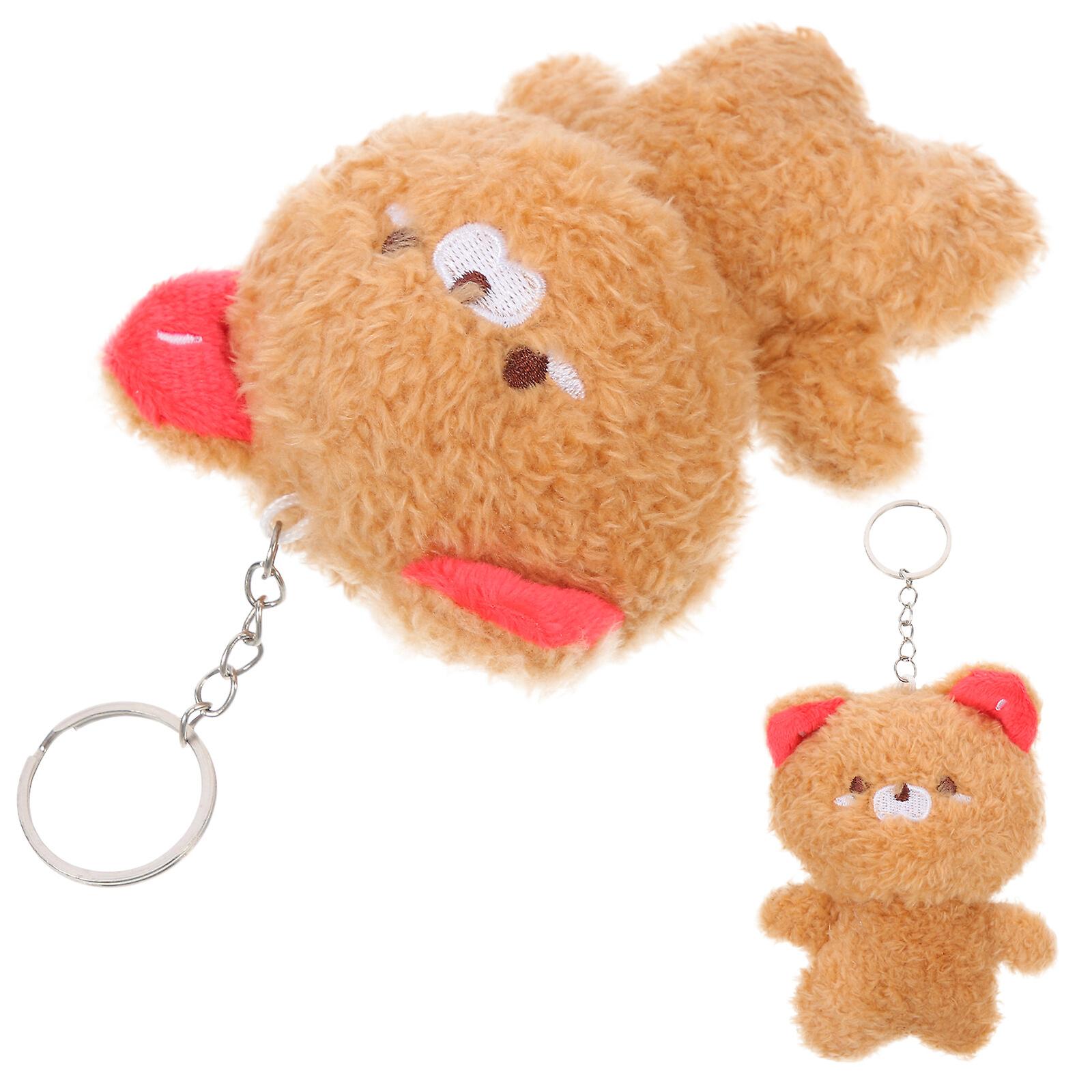 2pcs Plush Bear Doll Hanging Bear Doll Keyring Stuffed Animal Key Pendant Charm For Handbag