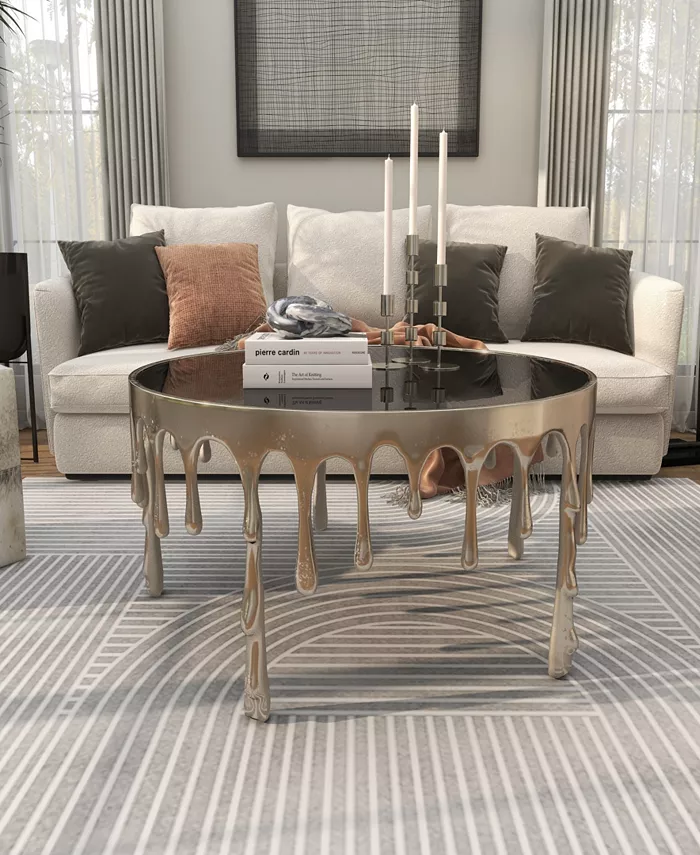 Rosemary Lane Aluminum Drip Coffee Table with Melting Designed Legs and Shaded Glass Top 36 x 36 x 16