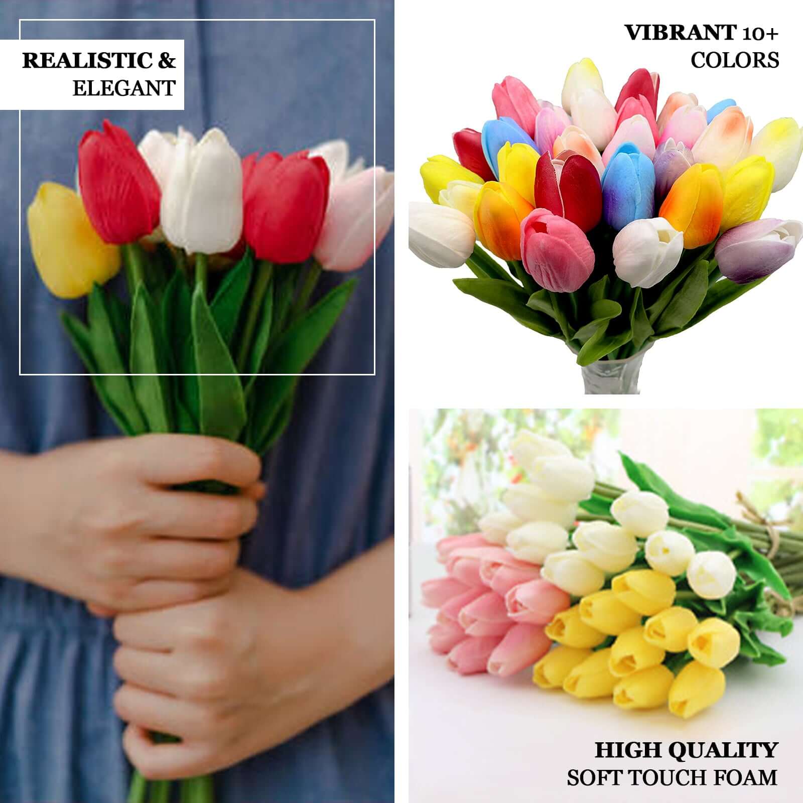 10 Stems White Real Touch Artificial Foam Tulip Flower Bouquets 13