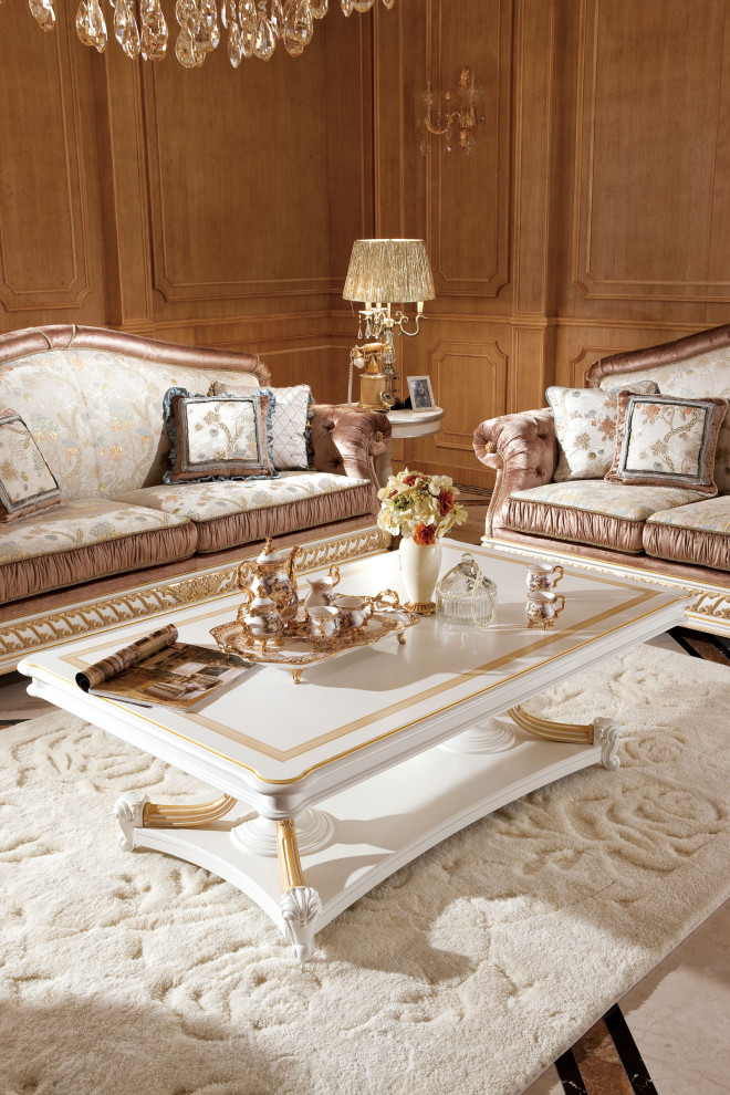 White and Gold Wood Coffee Table   Traditional   Coffee Tables   by Infinity Furniture  Houzz