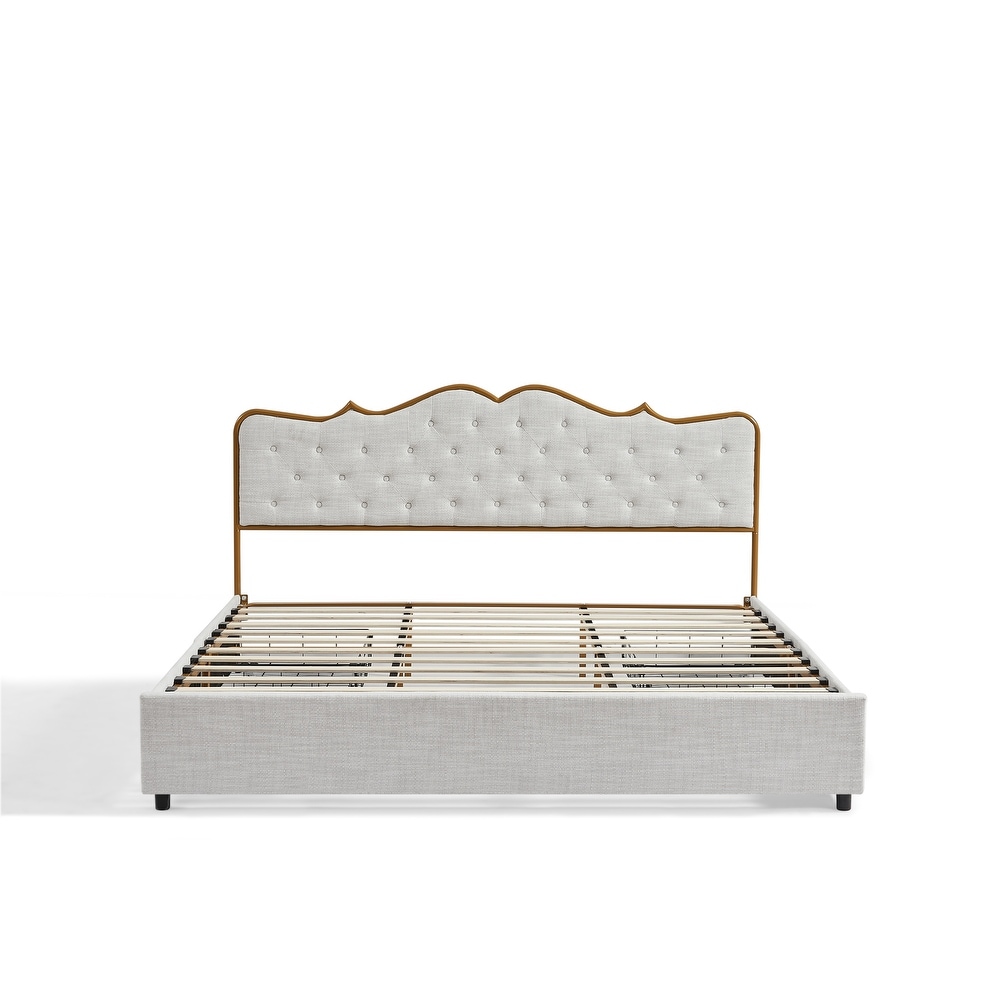 Metal frame sleeping bed with four storage drawer