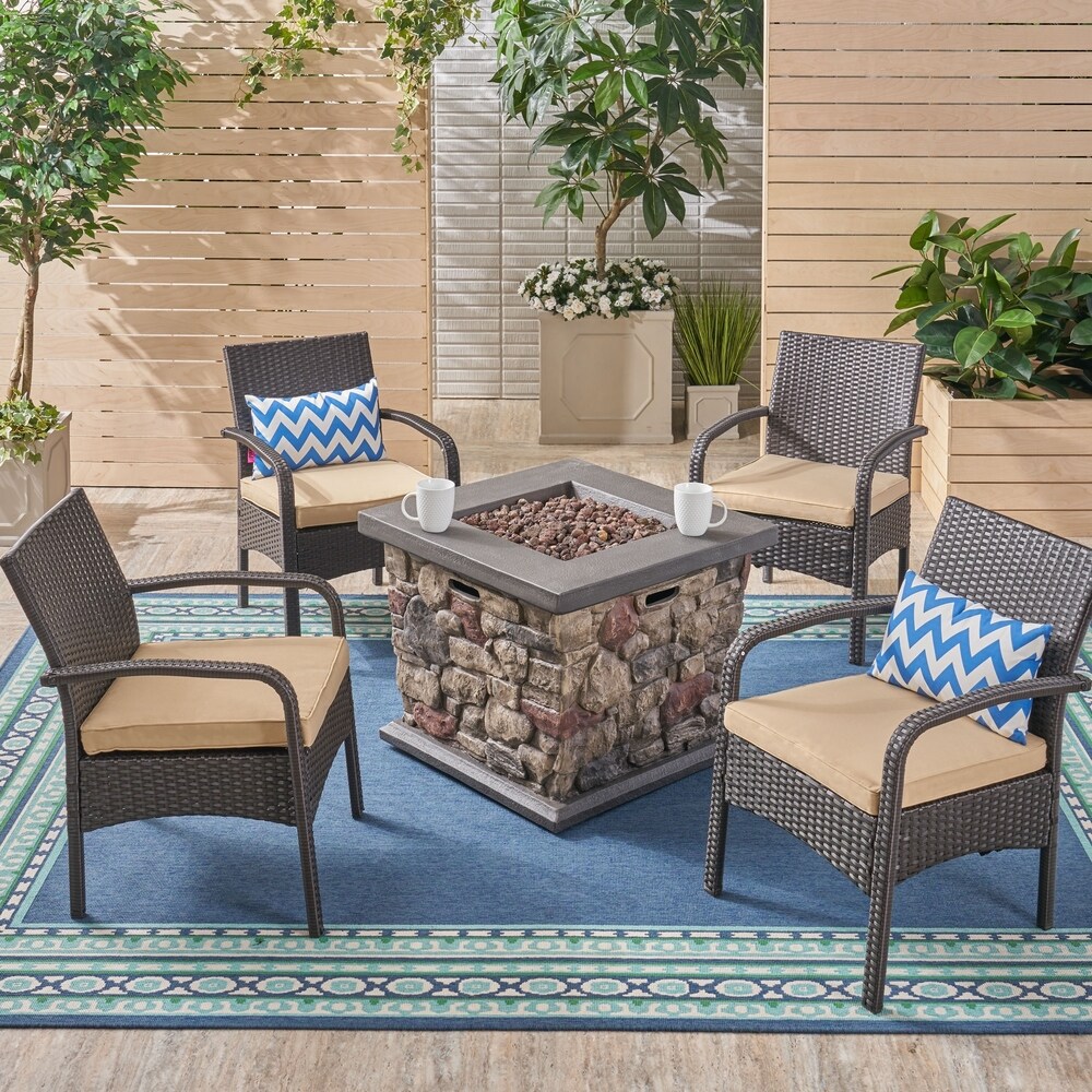 Cordoba Outdoor 4 seater Fire Pit Wicker Club Chat Set by Christopher Knight Home