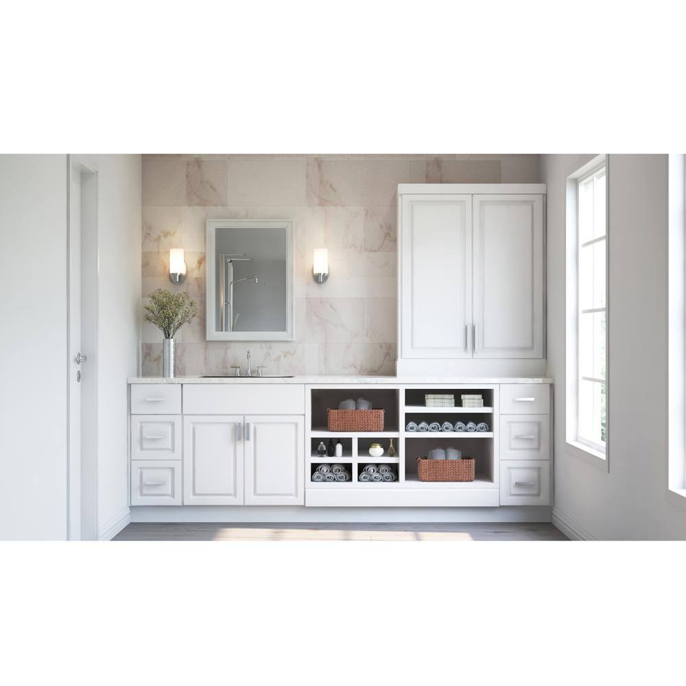 Hampton Bay Hampton Satin White Raised Panel Stock Sink Base Kitchen Cabinet 36 in. W x 34.5 in. D H x 24 in. D KCSB36-SW