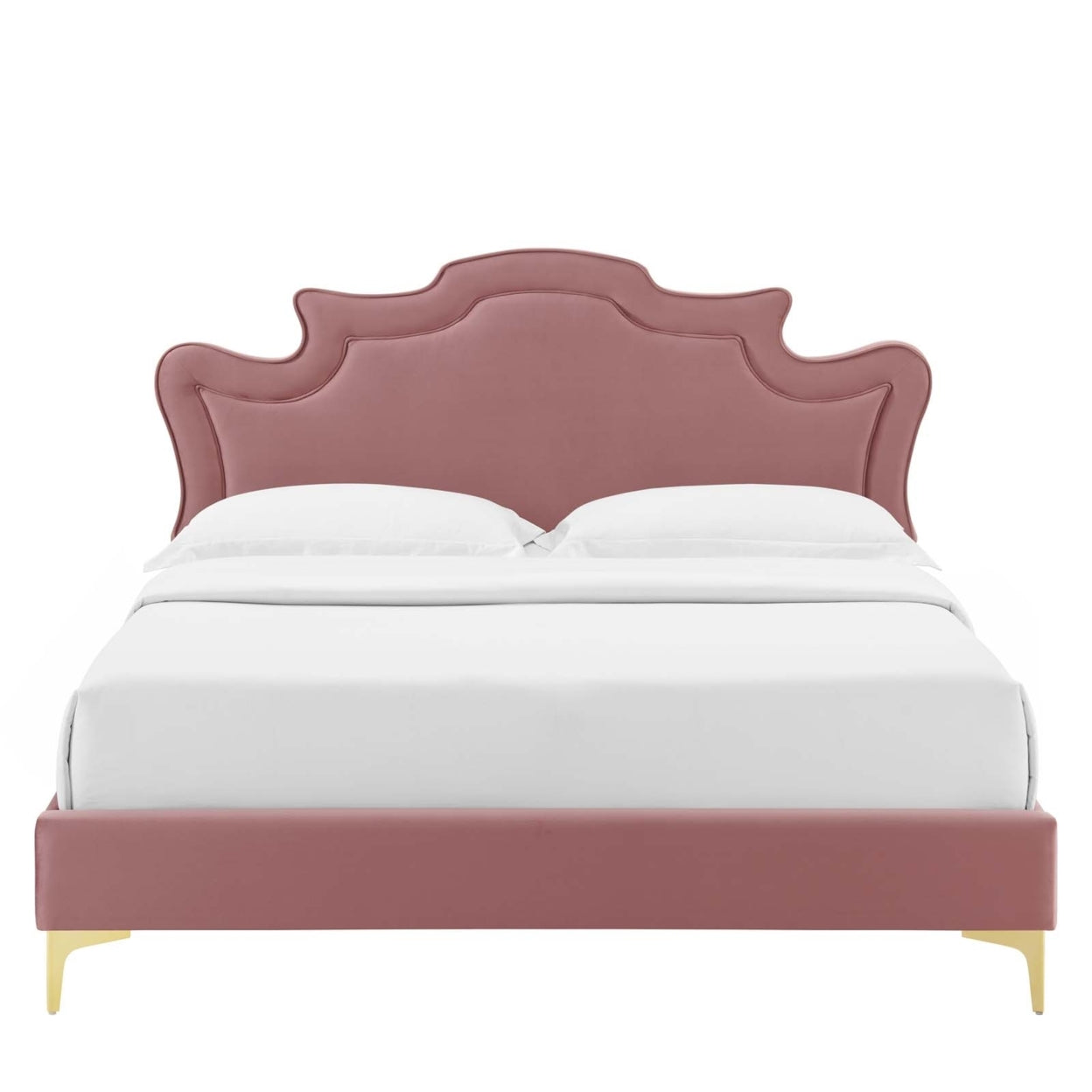 Full Bed, Scalloped Headboard, Dusty Pink Velvet