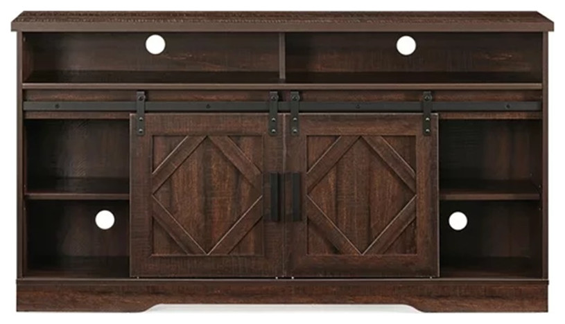 Farmhouse TV Stand  Wood Frame With Sliding Barn Doors   Farmhouse   Entertainment Centers And Tv Stands   by Declusia  Houzz