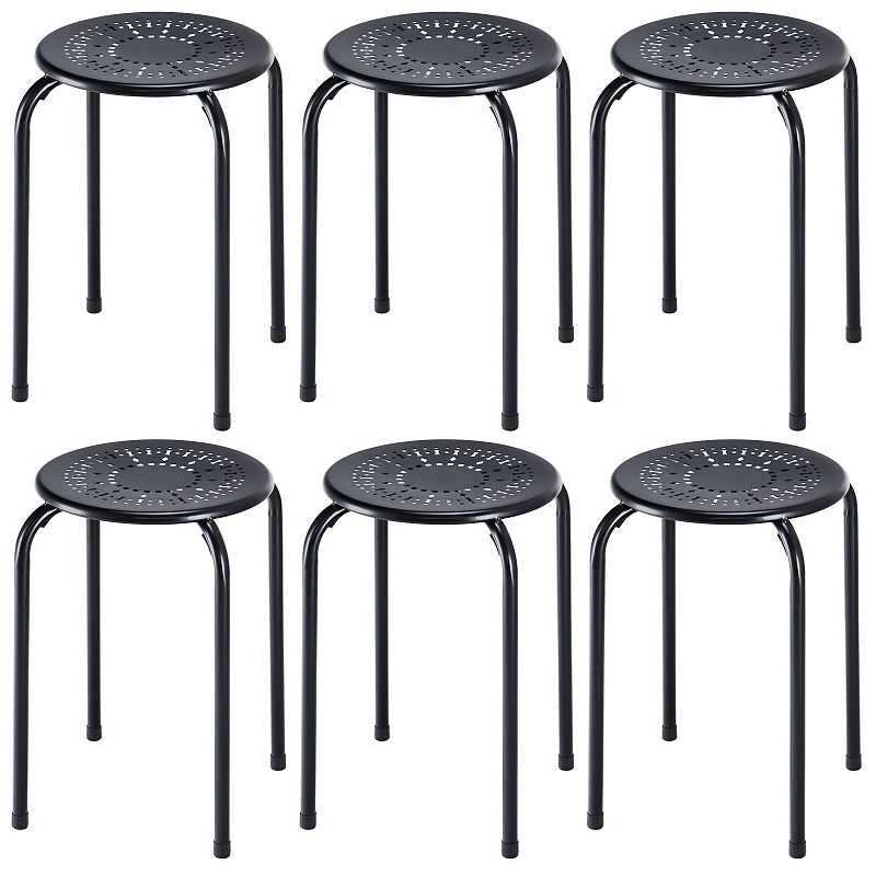 Set of 6 Stackable Multifunctional Daisy Design Backless Round Metal Stool Set