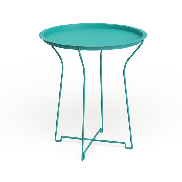 Atlantic Metal Round Side Tray Table; Removeable Tray Top， Decor， Wire Collapsible Legs， Indoor， Outdoor