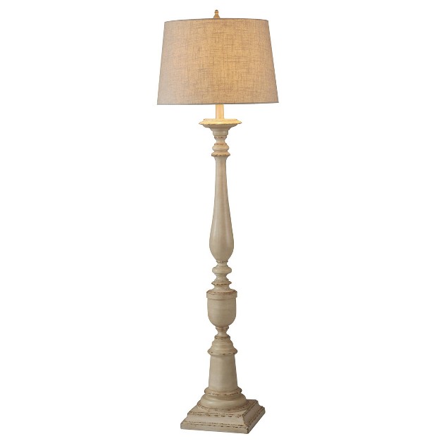 3 way Distressed Beige Floor Lamp With Heather Oatmeal Hardback Fabric Shade includes Light Bulb Stylecraft