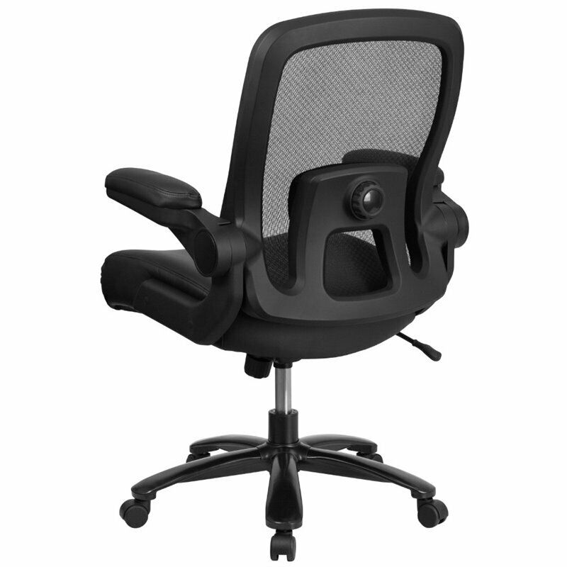 Flash Furniture BT20180LEA HERCULES Series Big and Tall 500 lb. Rated Black Mesh/LeatherSoft Executive Ergonomic Office Chair with Adjustable Lumbar