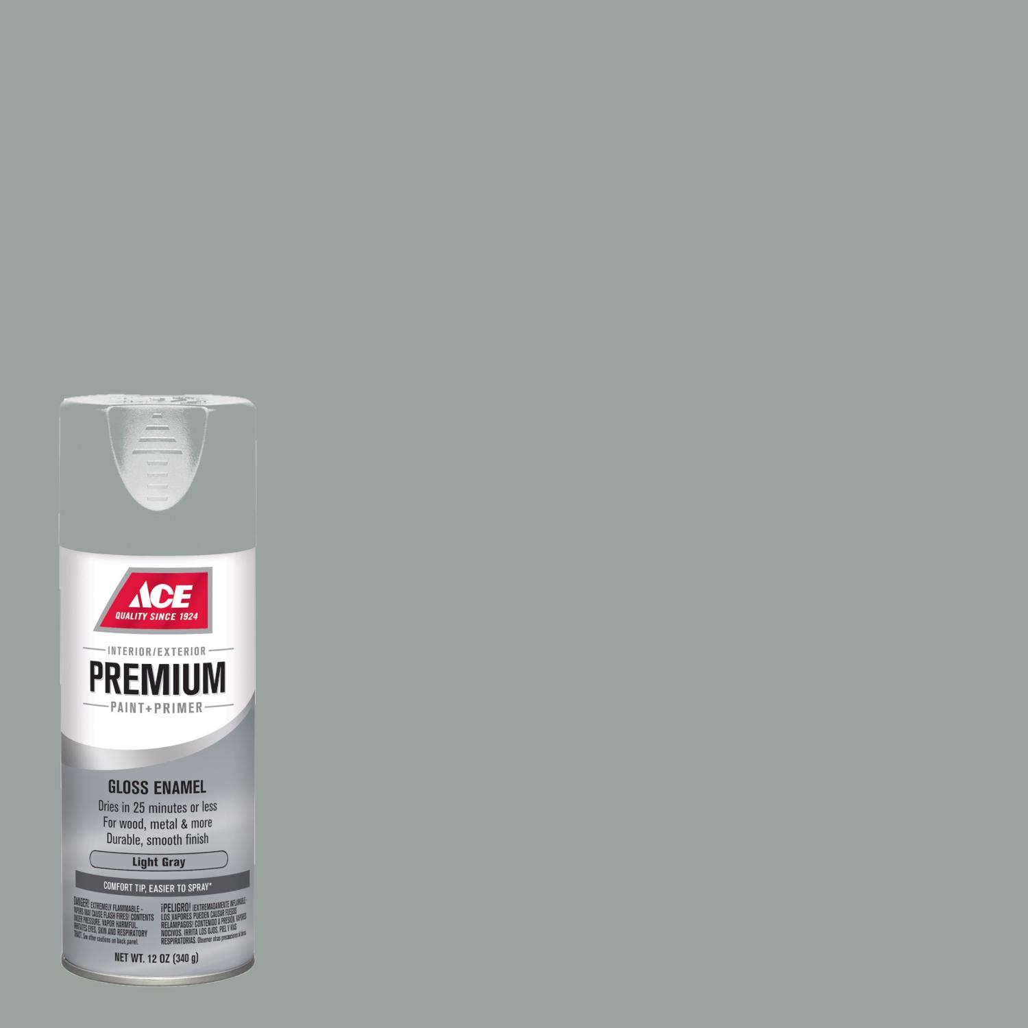 Ace Premium Gloss Light Gray Paint + Primer Enamel Spray 12 oz