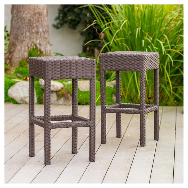 Milton Set Of 2 Wicker Patio Backless Barstool Brown Christopher Knight Home