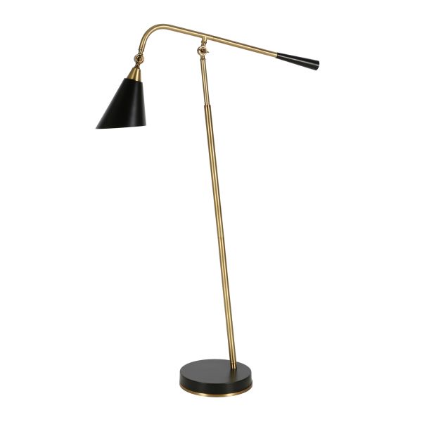 Vidal Two-Tone/Tilting Floor Lamp with Metal Shade in Brass/Matte Black/Matte Black