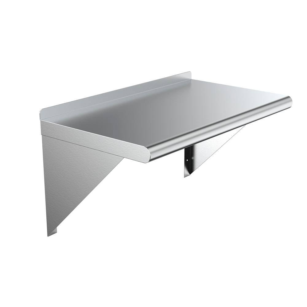 AMGOOD 14 in. x 30 in. Stainless Steel Wall Shelf. Kitchen Restaurant Garage Laundry Utility Room Metal Shelf with Brackets AMG WS-1430