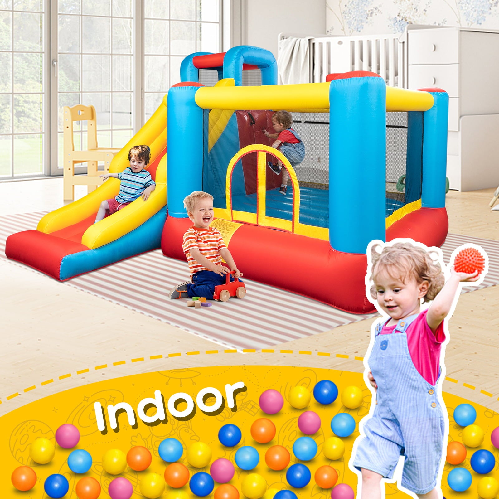 Multi-Color Inflatable Bounce House Kids Slide Jumping Castle Bouncer with Balls Pool and Bag