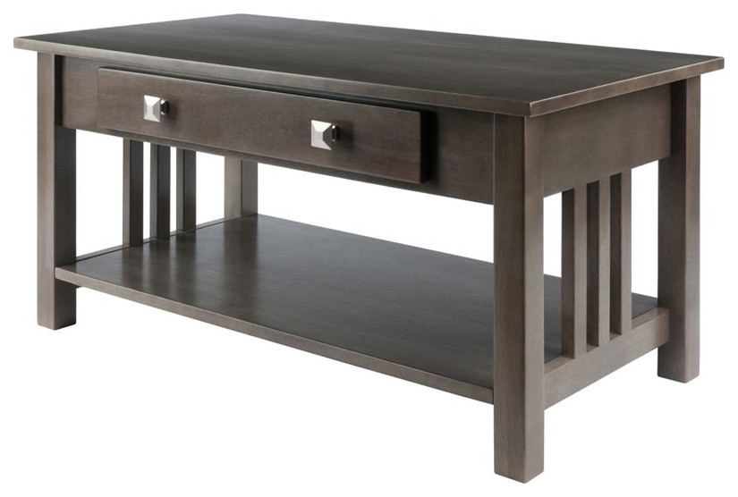 Winsome Stafford Transitional Solid Wood Storage Coffee Table in Oyster Gray   Craftsman   Coffee Tables   by Homesquare  Houzz