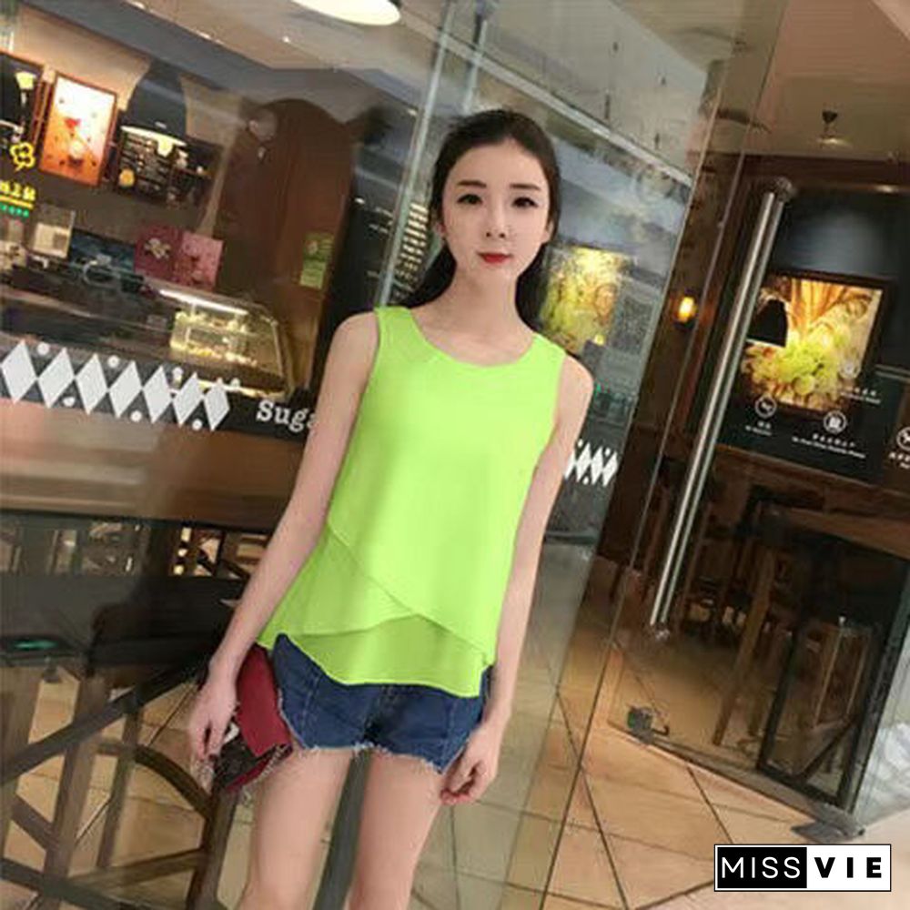 New Arrival Fashion Ru Brand Summer Sleeveless Chiffon Shirt Tops Loose Large Size Slim Casual Womens Shirts Bottoming Camisole