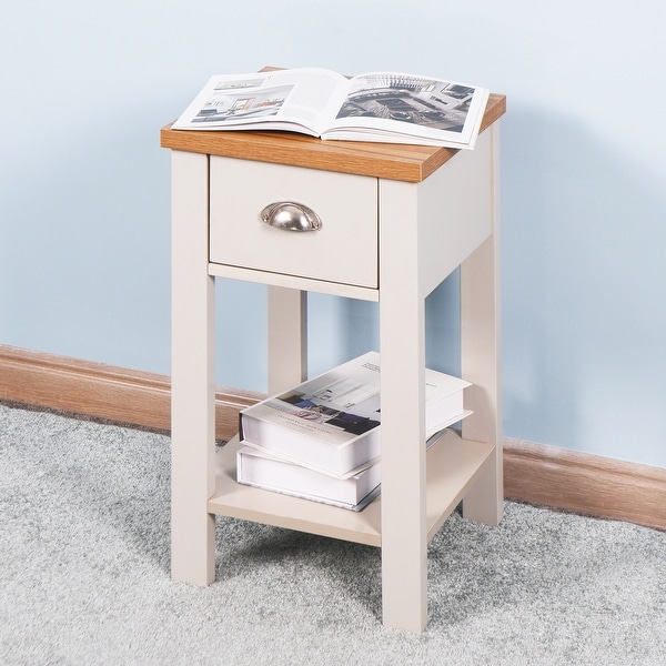 Wooden Side Table with 1 Drawer and 1 Open Shelf