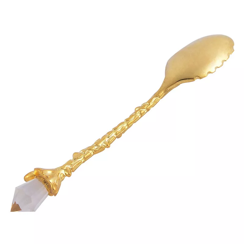 Stainless Steel Flower Pattern Mini Dessert Coffee Tea Spoon Gold Tone