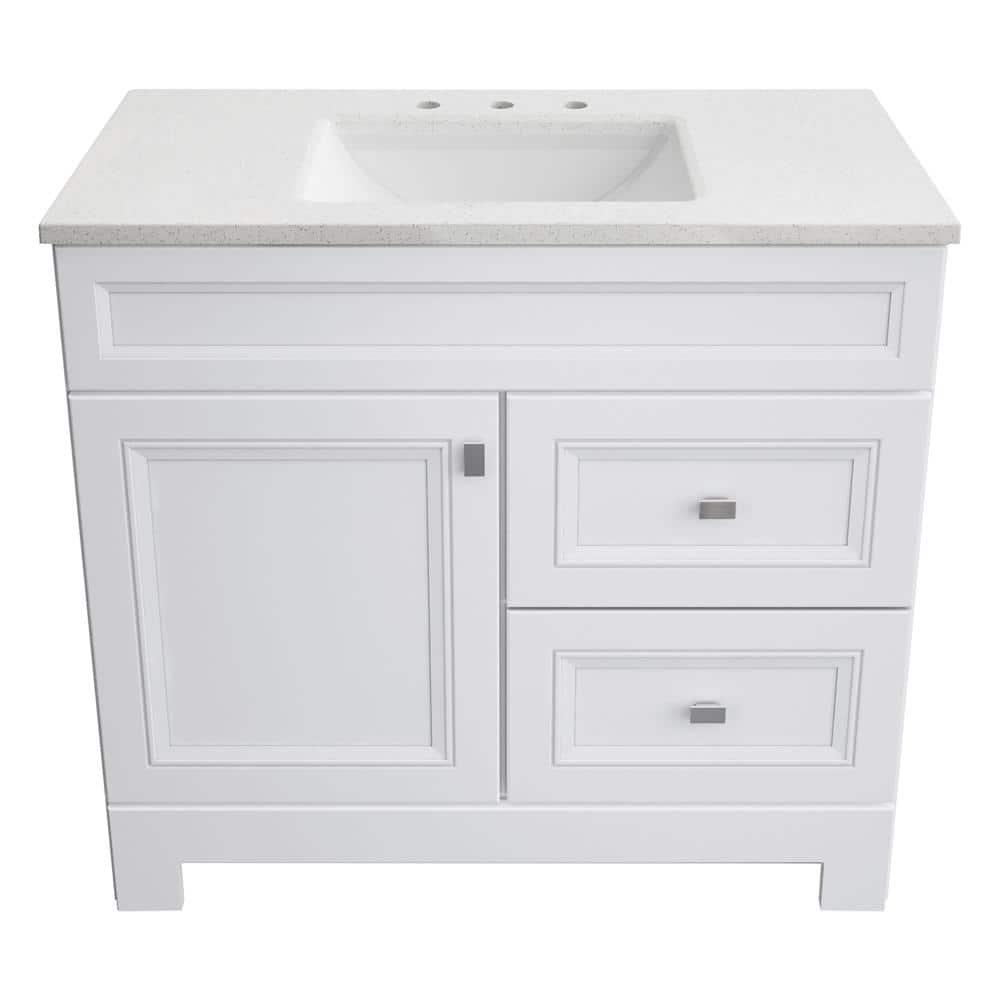 Home Decorators Collection Sedgewood 365 in W x 188 in D x 344 in H Freestanding Bath Vanity in White with Arctic Solid Surface Top