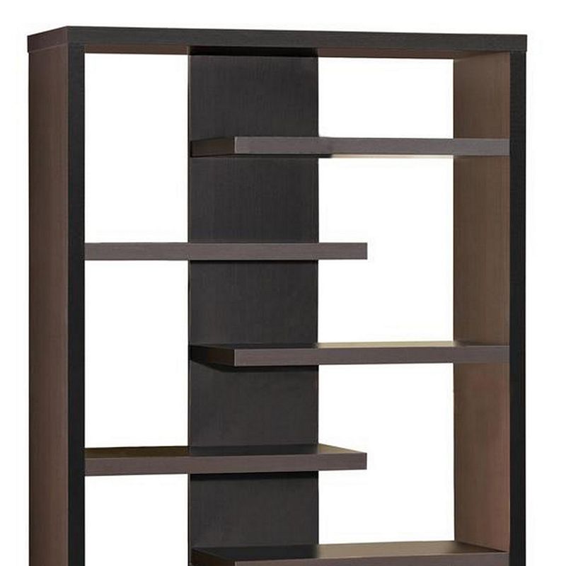 Expressive Wooden Bookcase with Center Back Panel， Brown