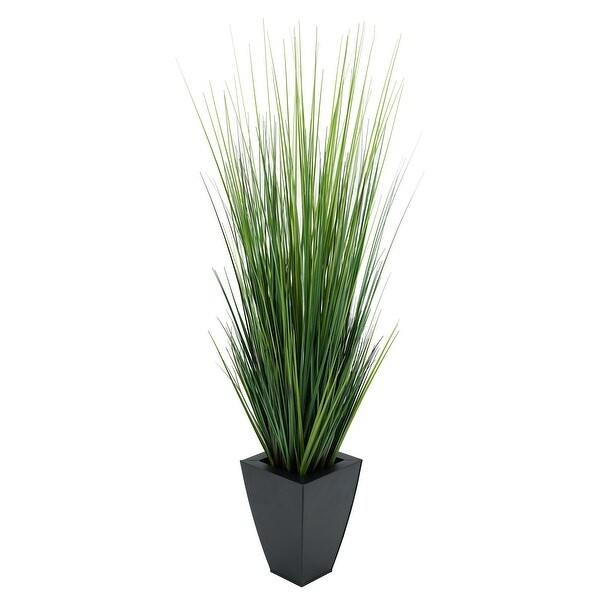 Faux PVC Grass in Tapered Square Zinc Planter