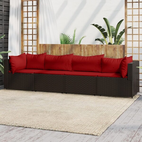 vidaXL Patio Lounge Set with Cushions Brown/Black/Gray Poly Rattan