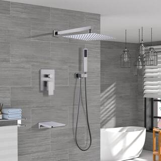 Flynama 3-Spray Wall Mounted Square Rainfall Pressure Balanced Complteted Shower System with Rough-in Valve in Brushed Nickel J-X-3W02BN