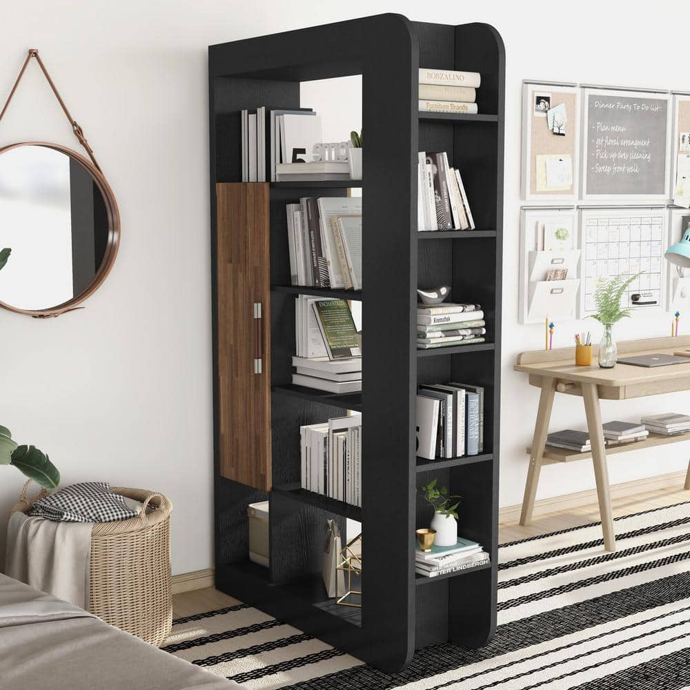 Furniture of America Baltra 70.87 in. Black 13-Shelf Standard Bookcase with Door YNJ-20803C1