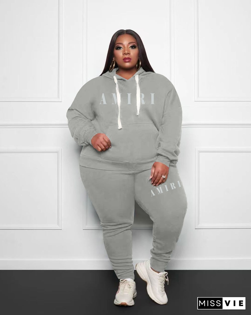 Plus Size Hoodies Sweatshirt Joggers Pants Suit