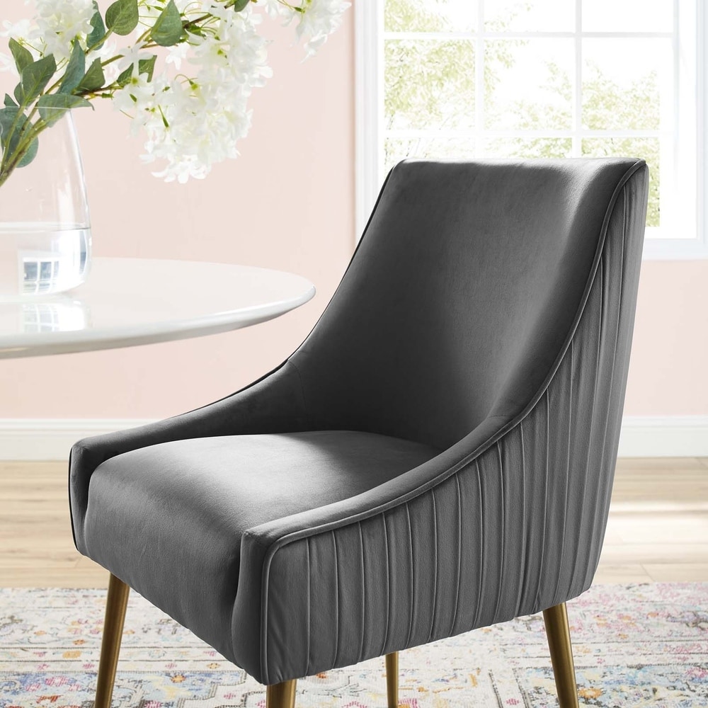 Pleated Back Upholstered Performance Velvet Dining Chair