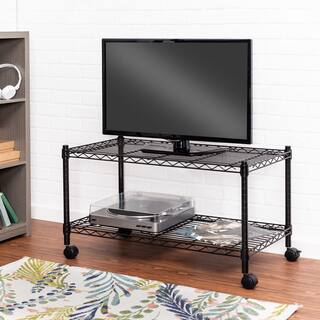 Honey-Can-Do 2-Tier Steel Wire Rolling Media Cart in Black CRT-03937